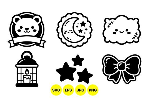 Cute Kawaii Nighttime Icons: A Playful Graphic Design Asset for Modern Branding
