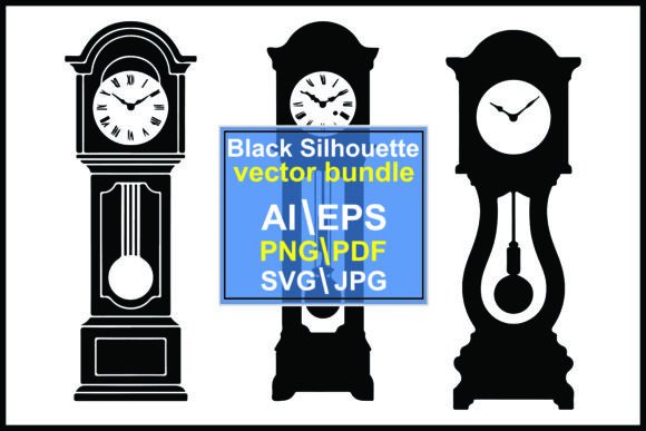 Elegant Silhouettes Grandfather Clocks Graphics for Timeless Craft Designs