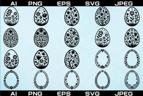 Floral Easter Egg Silhouette Graphics Bundle for SVG & Illustrations