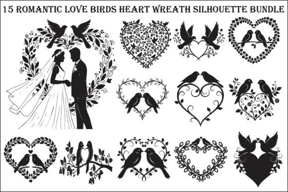 Love Birds Heart Wreath Bundle – Romantic Graphics for Local Branding and Packaging