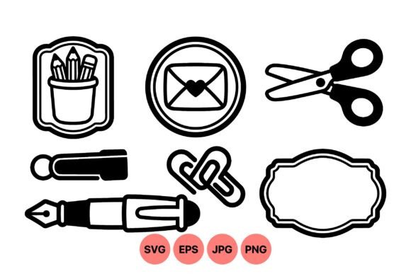 Office Supplies Icon Clipart Set: Bold Graphics for Creative Branding and Illustrations