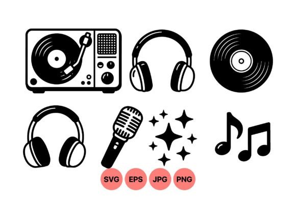 Retro Music Icon SVG Pack: Graphics for Crafters & Illustrations for Makers