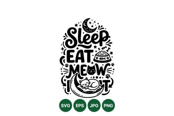 Sleep Eat Meow Cat Design: A Peaceful Illustration for Blog Graphics & Editorial Use
