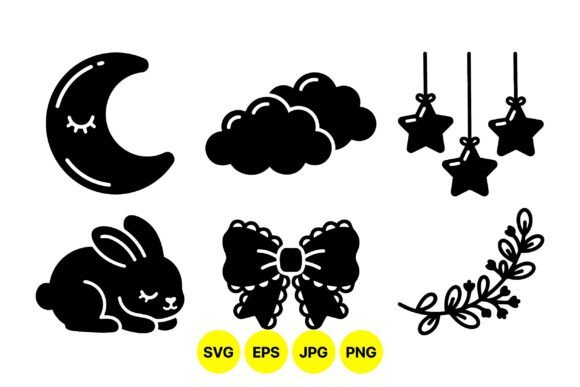 Sleepy Moon Baby Clipart Set: Elegant Graphics for Soft Illustrations