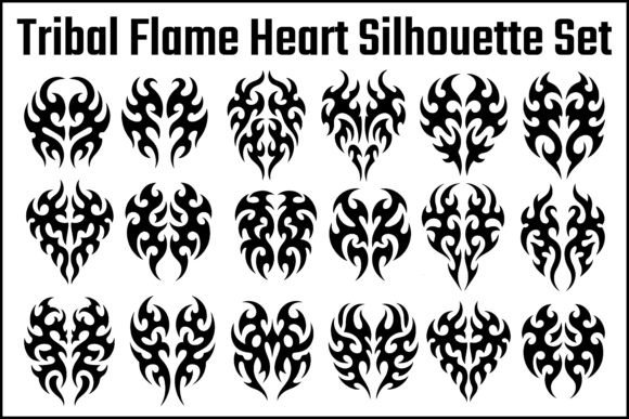 Tribal Flame Heart Silhouette Set: Bold Graphics for Editorial & Web Design