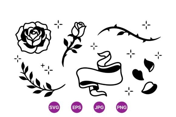 Vintage Rose Tattoo Design Set: A Decorative Illustration for Branding and Graphics Projects